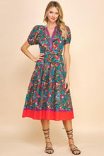 Load image into Gallery viewer, Tropical Midi Dress with Short Puffed Sleeves
