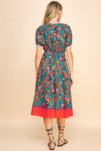 Load image into Gallery viewer, Tropical Midi Dress with Short Puffed Sleeves
