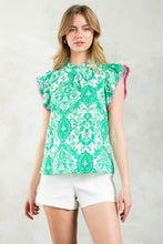Load image into Gallery viewer, THML Flutter Sleeve Green Print Top
