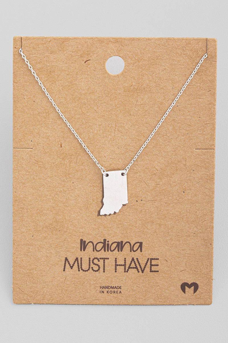Indiana State Pendant Necklace - Silver