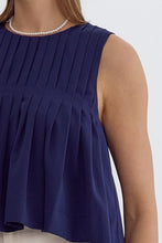 Load image into Gallery viewer, Sleeveless Navy Pleated Top
