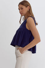 Load image into Gallery viewer, Sleeveless Navy Pleated Top
