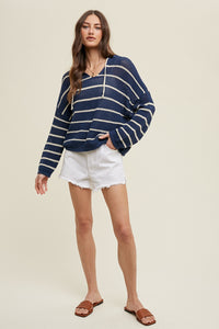 Navy Striped Hooded Sweater