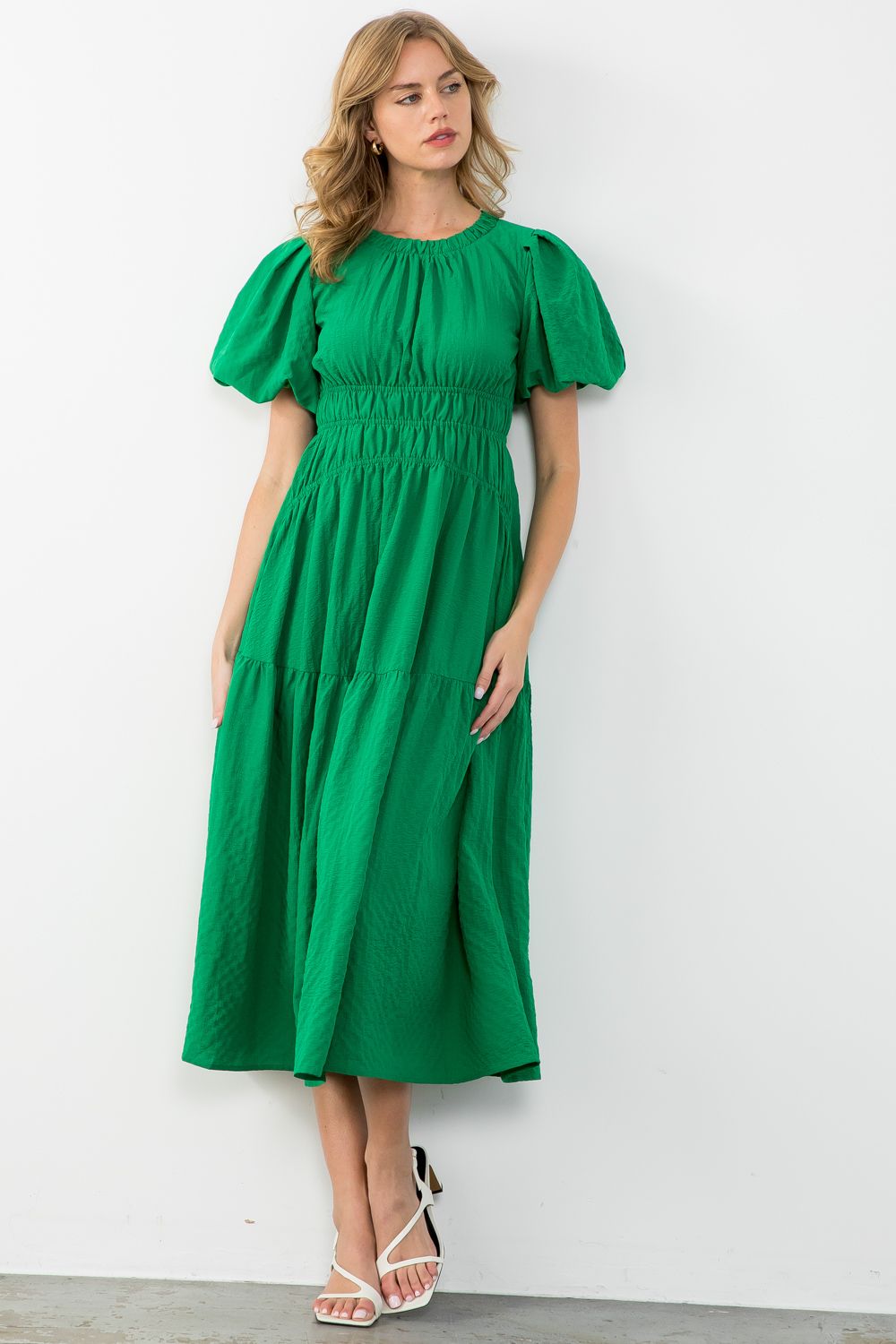 THML Green Puff Sleeve Maxi Dress