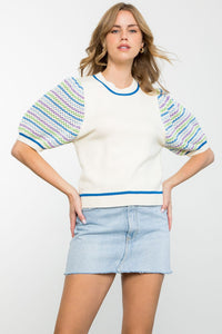 THML Multicolor Short Sleeve Knit Crochet top
