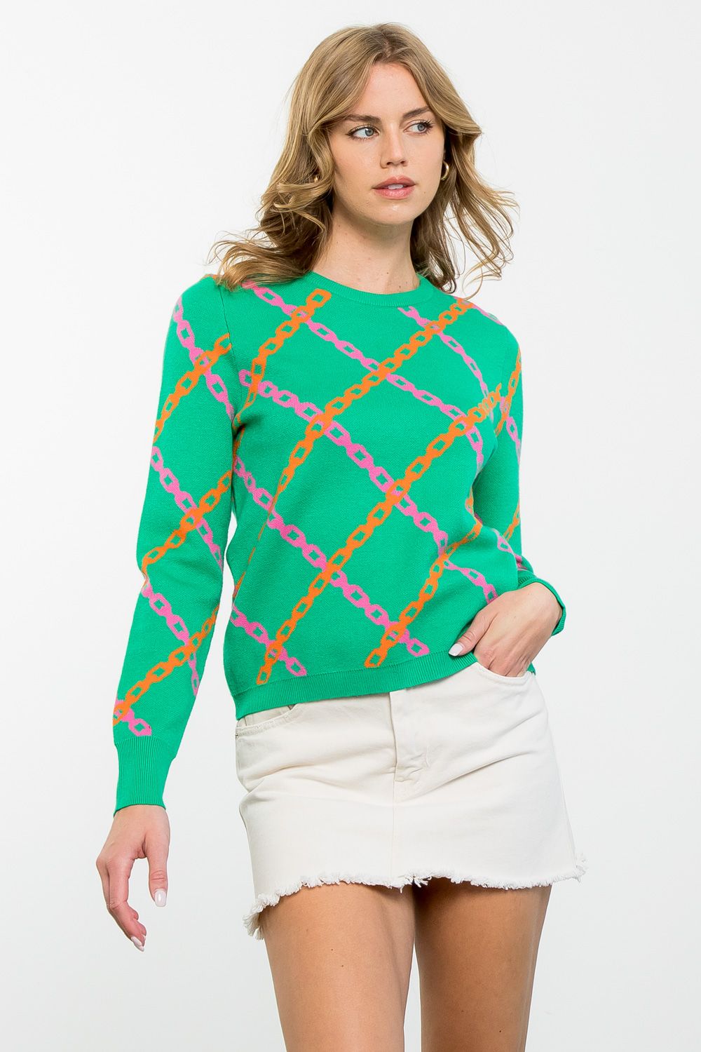 THML Green Chain Pattern Sweater